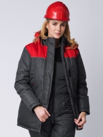 Куртка зимняя женская Сакрин (Дюспо), темно-серый/красный