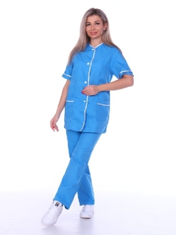 Костюм медицинский гладкокрашеный темно-голубой фото 3