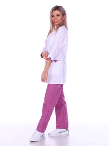 Костюм повара женский бело-розовый фото 2