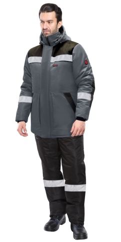 Куртка СИРИУС-КОМФОРТ зимняя, удлиненная темно-серая с черным и СОП фото 1