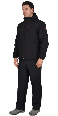 Костюм СИРИУС-АЗОВ с капюшоном черный софтшелл пл 350 г/кв.м фото 1