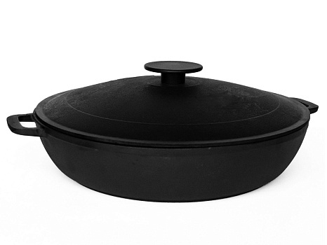 Сковорода-жаровня d-40 см чугунная с двумя ручками фото 1