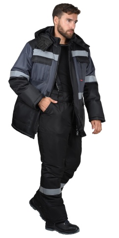 Костюм СИРИУС-ТЕРМИНАЛ зимний, куртка, брюки черный с темно-серым и СОП фото 1
