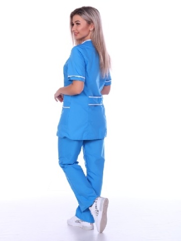 Костюм медицинский гладкокрашеный темно-голубой фото 2