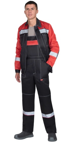 Костюм СИРИУС-ЛИГОР-2 куртка короткая, п/к, черный с красным и СОП фото 1